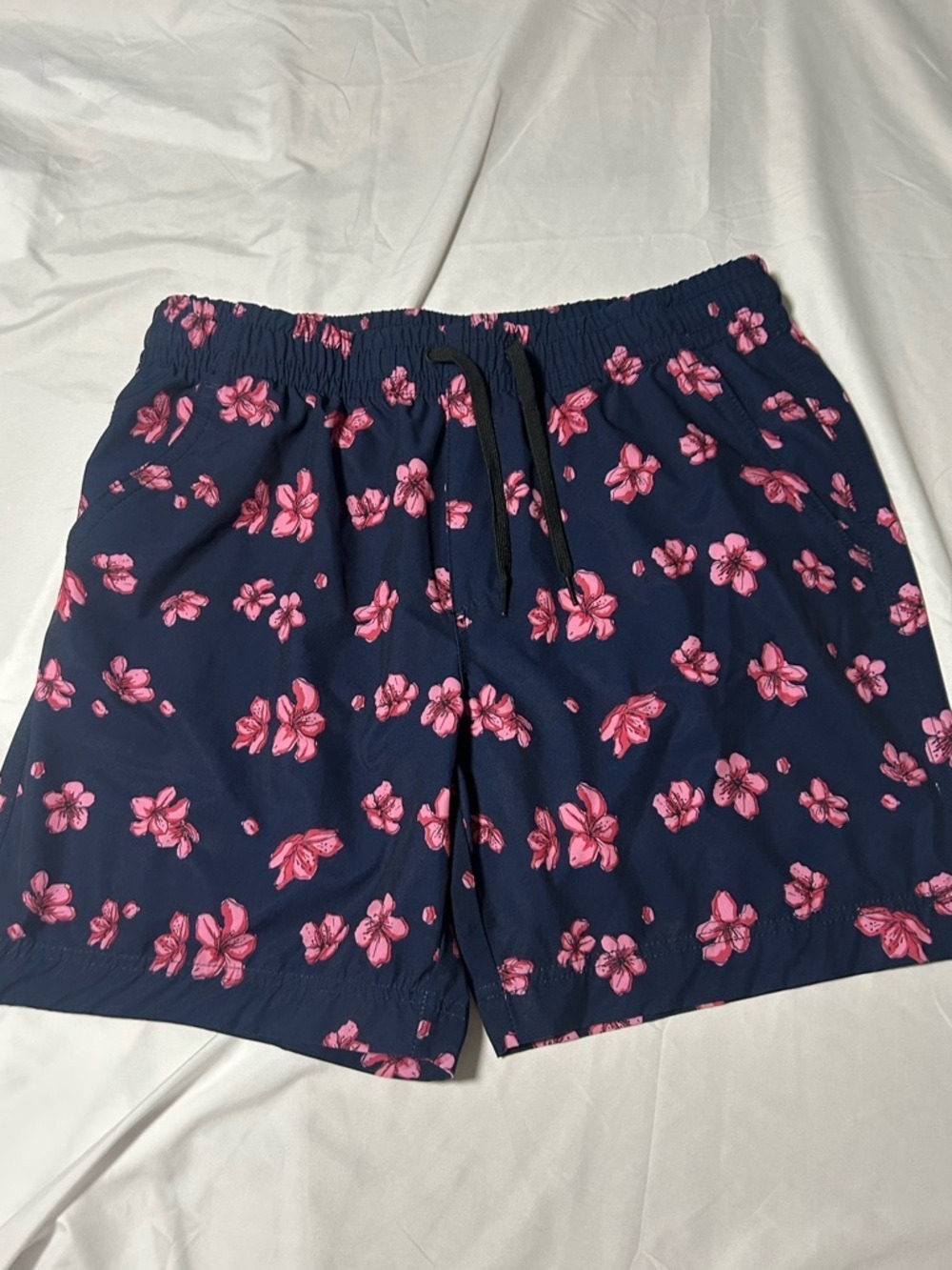 Vintage 90s Plugg  Swimming Trunks XL 38 Navy Floral Pink Hibiscus Surf
